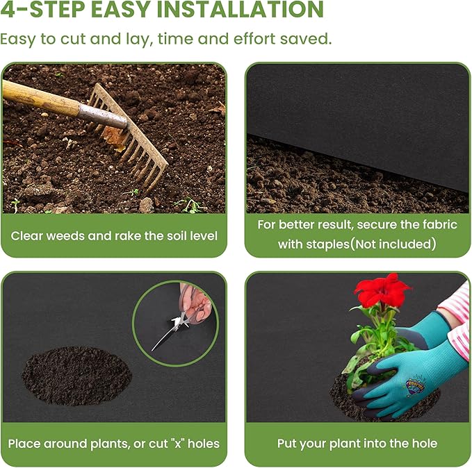 Weed Barrier Landscape Fabric | Heavy Duty Premium Weed Control Fabric -Durable & Eco-Friendly Weed Block Gardening Mat (8OZ 3x200ft, Non Woven)