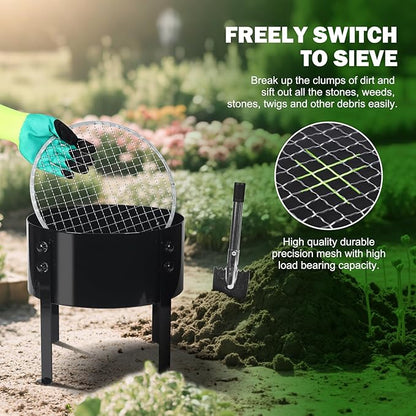 Upgraded Rotary Soil Sifter, Dirt Sifter with 4 Replaceable Garden Sieve 0.12/0.24/0.35/0.47 Inch Soil Screen, Rock Compost Bin for Garden