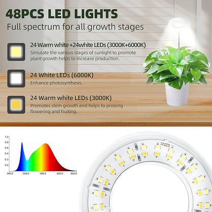 Grow Light Full Spectrum Plant Grow Lights with Detachable Base 48 LED Plant Light Desk Grow Lamp for Indoor Plants Growing Lamps (White, 1)