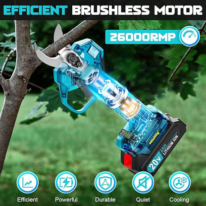 Cordless Pole Pruning Shears Compatible with Makita 18V Battery: 1.5-2 Inch Cutting Diameter Electric Pruning Shears with 2 x 2.0Ah Rechargeable Batteries - with LCD Display for Tree Branch