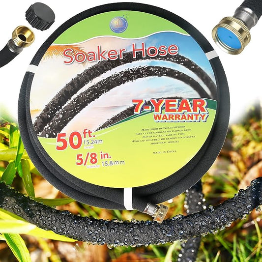 Cuckoo Soaker Hose 5/8" Diameter-Heavy Duty Rubber-Save 70% Water-Great for Garden Flower Beds. (50FT)