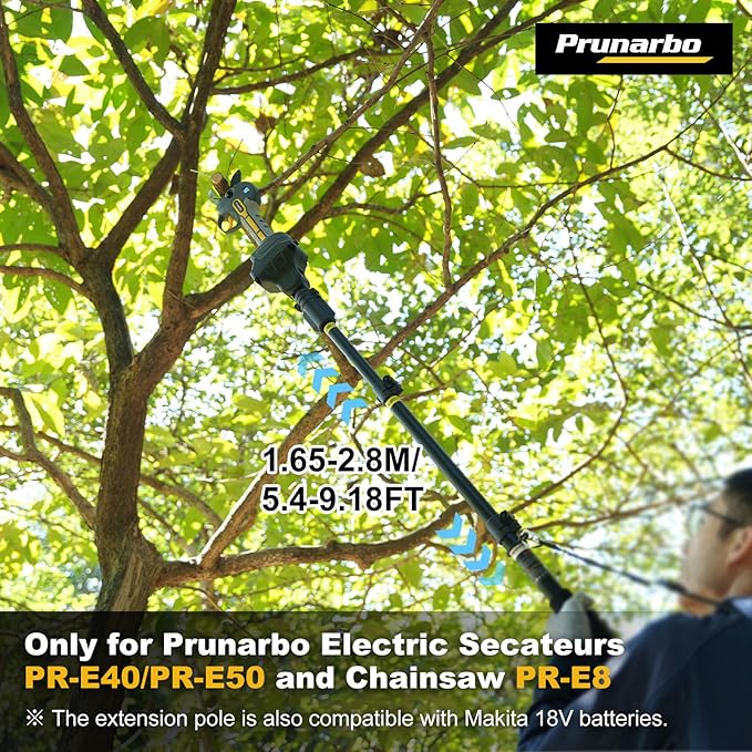 Extendable Pole for Cordless Electric Pruning Shear, Telescopic Pole 4.2-8.2 ft Extension for Gardening Tree Pruner Extended Cutting Reach for Professional Battery Secateurs Heavy Duty
