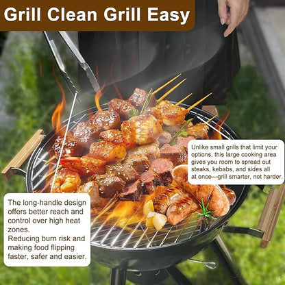 17 Inch Portable Charcoal Grill with Removable Legs, Porcelain Enamel BBQ Kettle with Ash Catcher and Wooden Handle for Camping, Tailgating, Patios, Backyards, Outdoor Cooking & Picnics
