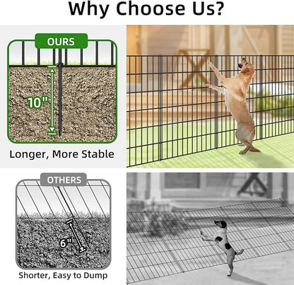 Metal Garden Fence 40in (H) x 23.3ft (L), 10 Panels + 11 Stakes Dog Fences Border Fence Animal Barrier, No Dig Garden Fencing for Yard Flower Bed Lawn Patio Outdoor, PIN402810 Black