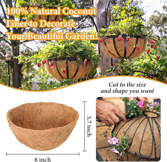Legigo 4 Pack 8 Inch Hanging Basket Coco Liners Replacement, 100% Natural Round Coconut Coco Fiber Planter Basket Liners for Hanging Basket Flowers/Vegetables