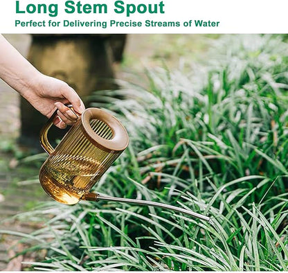 Tennedriv Green Long Spout Watering Can Indoor, Small Watering Cans for House Plants, Flowers, Succulents (Brown)