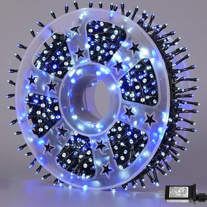 YEGUO 165ft 500 LED Christmas Lights Outdoor Waterproof, Blue and White String Light Indoor, 8 Modes Green Wire Twinkle Tree Lights Plug in with Memory Timer