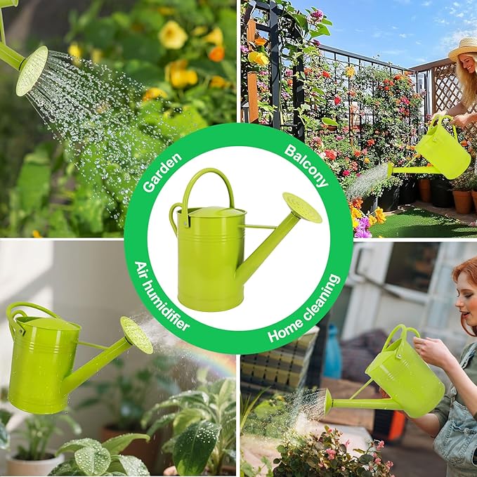 Galvanized Iron Watering Can for Indoor Plants, DIY Watering Cans for House Plant Garden Flower, Long Spout Water Can for Outdoor Watering Plants 6.44L 1.7Gallon (Green)