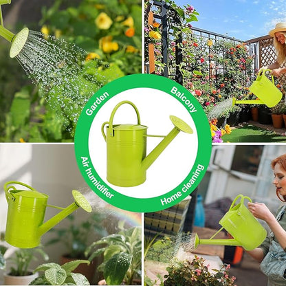 Galvanized Iron Watering Can for Indoor Plants, DIY Watering Cans for House Plant Garden Flower, Long Spout Water Can for Outdoor Watering Plants 6.44L 1.7Gallon (Green)