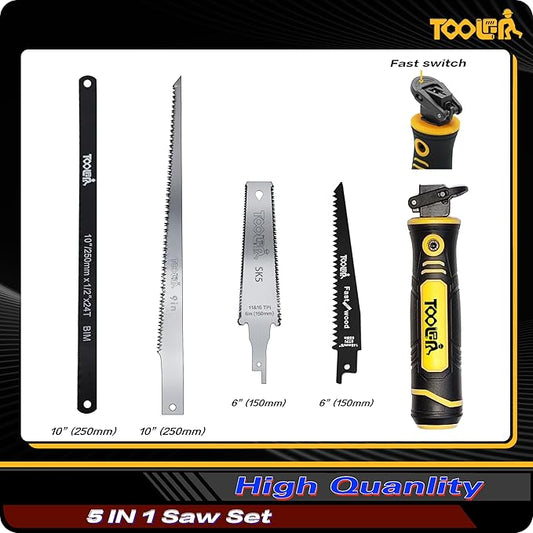 5-In-1 Multi Blades Hand Saw, 6 Inch(11T/16T) Double Edges Japanese Pull, DrywallSaw, HackSaw, Jab Saw, for Woodworking, Hard/Soft woods cutting, Metal, Blade Quick Change Mechanism.