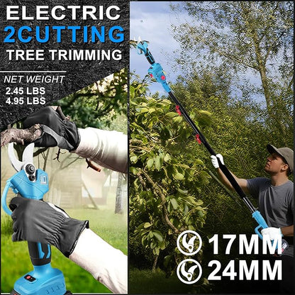 4-in-1 Electric Pruning Shears & 8 Inch Electric Pole Saws for Tree Trimming with 16FT Extension Pole & 2×4.0Ah Battery Powered, Brushless Cordless Pole Saw Tree Trimmer Limb Branch Cutter Tree Pruner