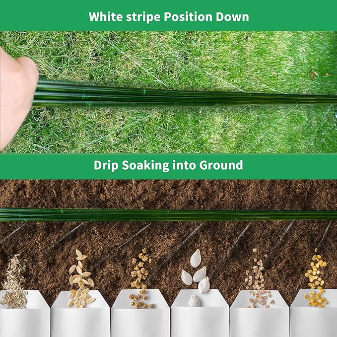 50 FT Flat Sprinkler Hose for Lawn Watering Garden Soaker Hose with Holes, Heavy Duty Lightweight No-Kink Water Hose with Stakes, Irrigation Hose, Great Fun for Kids and Dog