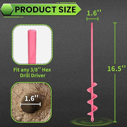 SYITCUN Auger Drill Bit for Planting - 1.6"X16.5" Heavy-Duty Garden Auger Spiral Drill Bit - Bulb Planter Tool - 3/8" Hex Drive Drill
