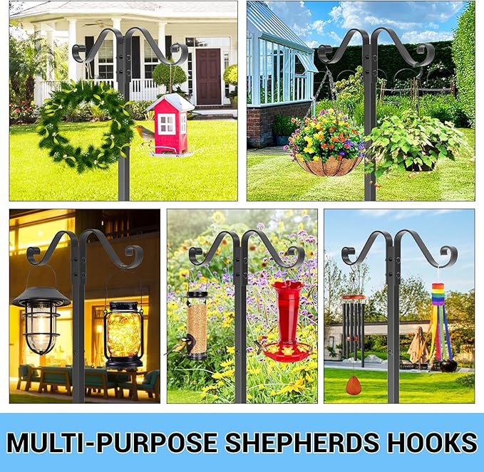 Garden Hose Holder Hanger Freestanding, Upgraded 4 Spikes Heavy Duty Storage Reel Stand with Shepherds Hooks, Holds 150ft Hose for Outside Garden Yard Lawn vegetable patch