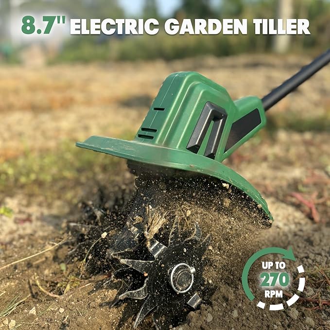 Cordless Tiller Cultivator Compatible with Makita 18V Battery(Tool Only), Electric Garden Rototiller w/270 RPM, 48 Steel Tines, 8.7" Tilling Width, 6.3" Depth, Portable Rotary Tiller for Soil