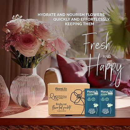 FloraLife Fresh-Cut Flower Food - Sachet Multi-Nutrient & Hydration Solution - 25 Packets