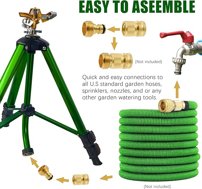 Impact Sprinkler on Tripod Base, 2 Pack Tripod Sprinklers with Brass Head, 360 Degree Large Area Irrigation with Extension Legs Flip Locks, Heavy Duty 3/4" Connector for Lawn Yard Garden