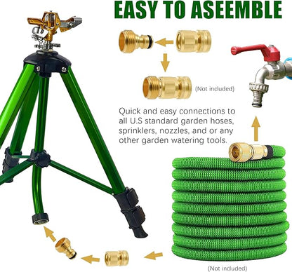Impact Sprinkler on Tripod Base, Tripod Sprinklers with Brass Head, 360 Degree Large Area Irrigation with Extension Legs Flip Locks, Heavy Duty 3/4" Connector for Lawn Yard Garden
