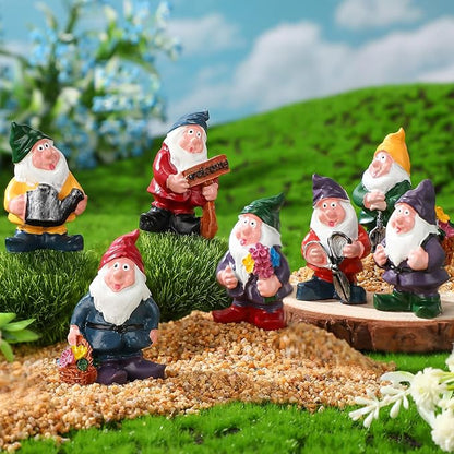 Unittype 19 Pcs Gnome Garden Accessories Tiny Fairy Gnome Figurines Miniature Bridge Mushroom Lighthouse Water Well Pond Resin Garden Decorations Miniature Figurines for Craft