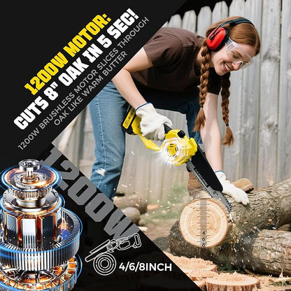 Brushless 2-IN-1 Cordless Pole Saw & Mini Chainsaw, 2× 21V 4.0Ah Battery Powered 8 Inch Chain,Max 16 Ft & Multi-Angle Electric Pole Saw for Tree Trimming, Christmas Gifts For Father,Husband,Men