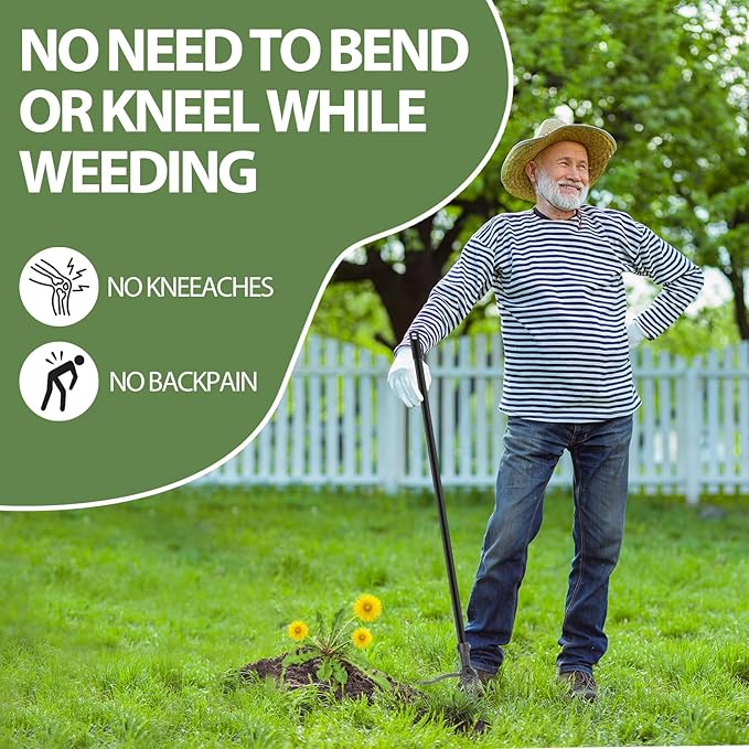 Weed Puller, Stand Up Weed Puller Tool with Steel Long Handle & 4-Claw Steel Head, 46" Adjustable Handle Weeder Tool, Easily Remove Weeds Root Without Bending, Pulling, or Kneeling