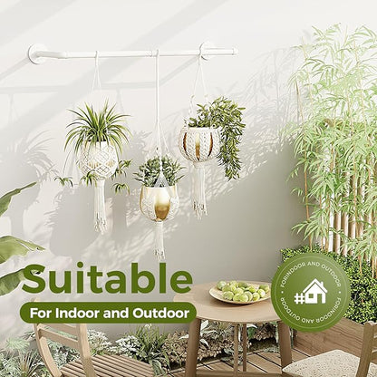 Bamworld Hanging Planters for Indoor Plants Plant Hanger Indoor Hanging Plant Holder Window Plants Shelves Metal Rod(Pot&Chains Not Included) 36.2in White