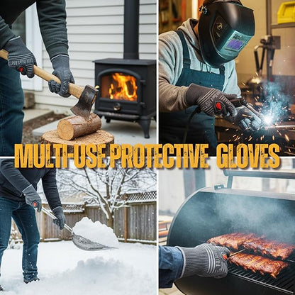 GRILL HEAT AID BBQ Grill Gloves Heat Proof for Grilling – Fireproof 1472°F Heat-Resistant Grill Mitts for Outdoor Barbecue and Smoker, Campfire, Fire Pit, Oven Glove with Fingers for Baking Pizza