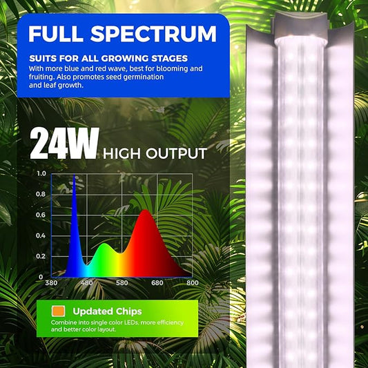 Barrina 2FT T8 Grow Light, 144W(6 x 24W, 800W Equivalent), Full Spectrum Sunlight Plant Light, LED Grow Light Bulbs for Indoor Plant Growing,with V-Shaped Reflector, Pinkish White, 6-Pack