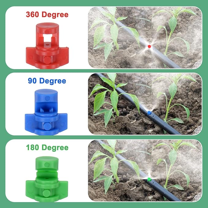 100-Pack Misting Nozzles, 360 Degree Irrigation Emitter Sprinklers for Garden/Plant/Lawn Water Irrigation System Barbed Refraction Atomizing Dripper [Red]