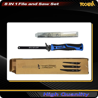 8-In-1 Multi Blades Hand Saw, Drywall Cutter. Hacksaw. Long Blade, Jab Saw, For Cutting Drywall, Sheetrock, Wood, Metel, Plastic, Plywood. Blade Quick Change Mechanism. Blue Handle