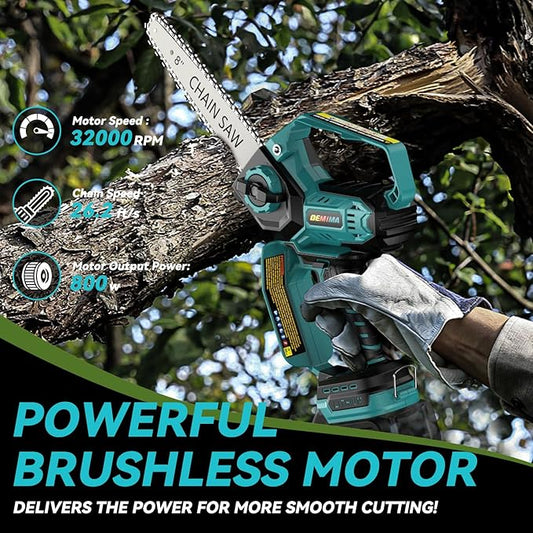 Mini Chainsaw for Makita 18V Battery, 8-Inch and 6-Inch 2-IN-1 Cordless Electric Chain saw with Brushless Motor and Auto-Oiler, 800W Hand Mini Chainsaw for Tree Pruning Wood Cutting(No Battery)