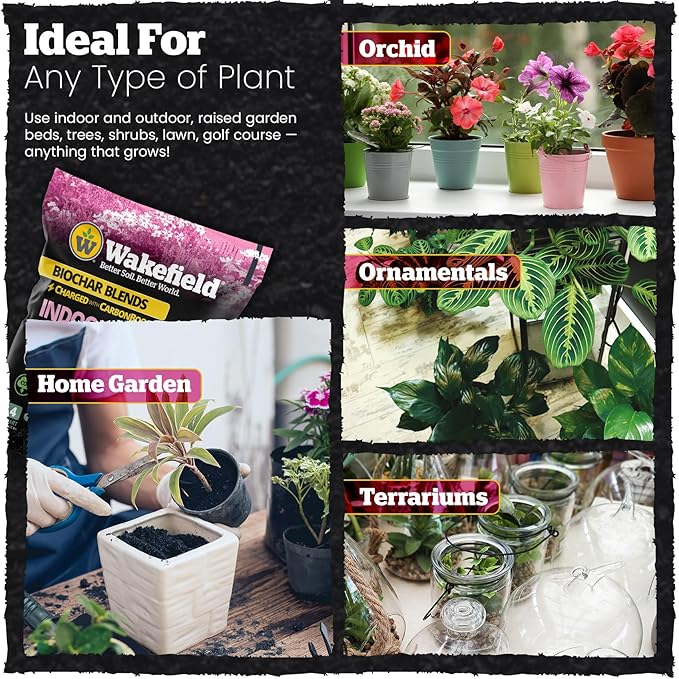 Wakefield Biochar Potting Mix & Indoor Plant Soil – Potting Soil Indoor Plants w/CarbonBoost Technology – Organic Compost, Pine Bark, Worm Castings – Garden Dirt - 4 Quart