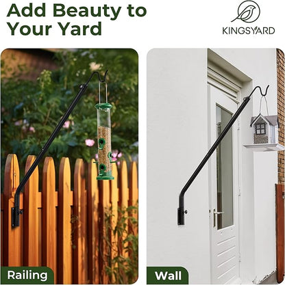 Kingsyard Heavy Duty Wall Mounted Deck Hook, 27"-39" Adjustable Metal Plant Wall Hanger for Hanging Bird Feeders, Planters, Lanterns, Wind Chimes, Wall Mounted