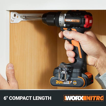 Worx Nitro 20V Cordless 1/2" Drill Driver With Brushless Motor, Compact & Lightweight Set Only 6" and 3 lbs., Power Share Compatible WX130L.9 Tool Only