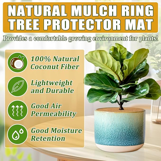 ZeeDix 6 Pack Coconut Fiber Mulch Ring, 18 Inch Coco Coir Tree Ring Mulch Mat, 100% Natural Tree Protector Mat Plant Cover Ring Coconut Coir Discs Tree Mats Mulch Rings for Indoor Outdoor Trees Plants
