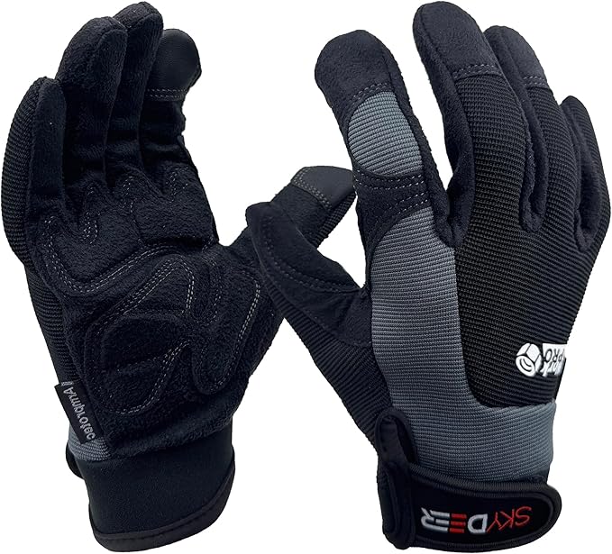 SKYDEER Touch Screen Leather Work Gloves for Men, Impact Protection, Vibration Reduction, Machine Washable Gardening Gloves (SD8820G/S)