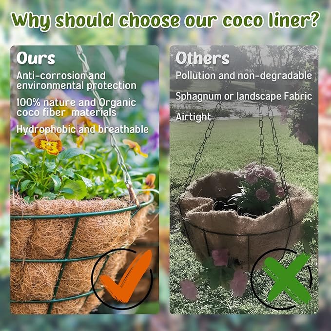 Legigo 6 Pack 8 Inch Hanging Basket Coco Liners Replacement, 100% Natural Round Coconut Coco Fiber Planter Basket Liners for Hanging Basket Flowers/Vegetables