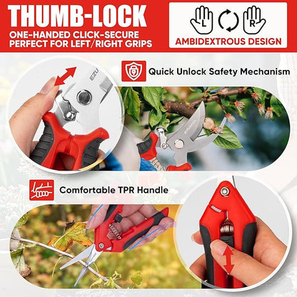 3PC Gardening Folding Saw with Pruner and Shears Set, 7 inch Hand Saw, Stainless Steel Garden Scissors 2 Pack, Professional Gardening Tools for Wood Cutting, Landscaping, Trimming, Picking