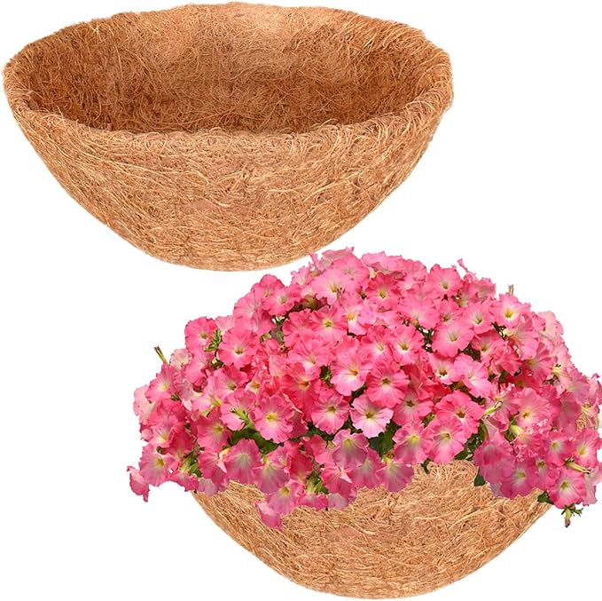 Halatool 2PCS 20 Inch Coconut Liners for Planters 100% Natural Coco Coir Fiber Hanging Basket Liners for Garden Flowers Vegetables