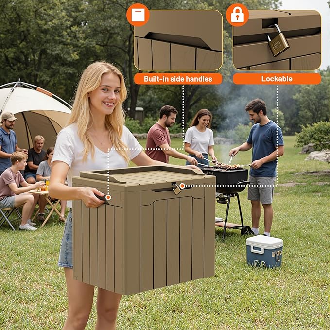 32 Gallon Deck Box Outdoor Indoor Waterproof Storage Box for Patio Furniture, Pool Accessories, Garden Tools, and Cushion Storage, Coffee