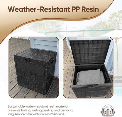 EHHLY 33 Gallon Outdoor Storage Box, Small Deck Box Waterproof, Lockable Secure Package Bin Delivery Box for Outside Front Porch, Patio Cushions Storage Box, Delivery Driver Snack Box for Porch, Black