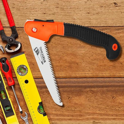 Folding Pruning Saw, Hand Held Design Jab Saw for Trimming Gardening Camping Hiking PVC Bone Cutting Wood, Portable Survival Foldable Saw with Rugged Blade(7") Ergonomic Non-Slip Handle Security Lock