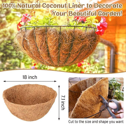 Legigo 3 Pack 18 Inch Hanging Basket Coco Liners Replacement, 100% Natural Round Coconut Coco Fiber Planter Basket Liners for Hanging Basket Flowers/Vegetables