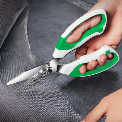 8-Inch Utility Scissors All Purpose Heavy Duty, Serrated Blade, Green Comfort Grip for Cutting Carpet, Cardboard, Leather, Fabric, Multipurpose Sharp Shears for Kitchen, Garden, Office, Carft