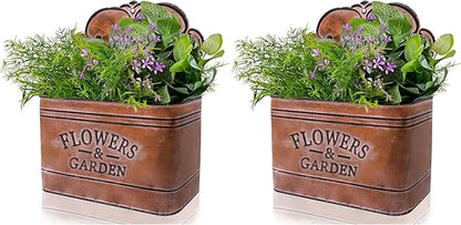 CVHOMEDECO. Farmhouse Metal Wall Planter Rustic Galvanized Flower Holder Wall Mount Flower pots for Indoor, Outdoor and Wall Decor, Set of 2 (Rusty)