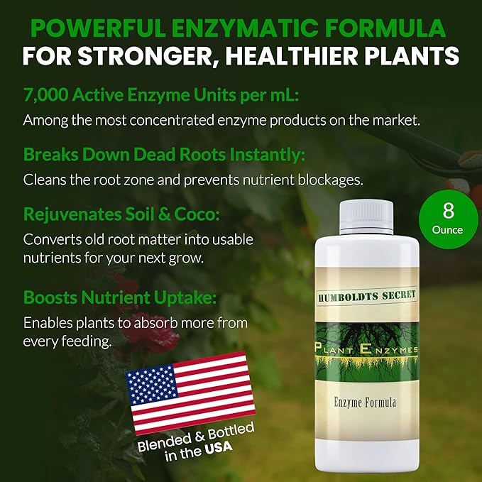 Humboldts Secret Plant Enzymes | 7,000 Active Units per mL | Root & Soil Enzyme Additive for Hydroponic and Aeroponic Systems | Boosts Growth and Root Strength for Maximum Nutrient Uptake | 8 Ounce