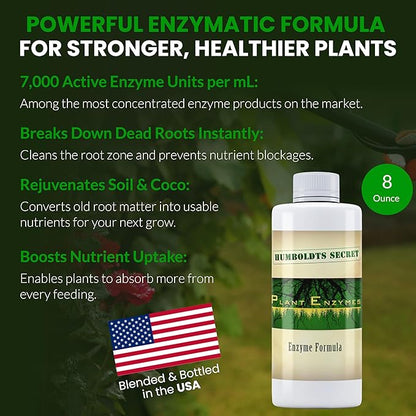 Humboldts Secret Plant Enzymes | 7,000 Active Units per mL | Root & Soil Enzyme Additive for Hydroponic and Aeroponic Systems | Boosts Growth and Root Strength for Maximum Nutrient Uptake | 8 Ounce