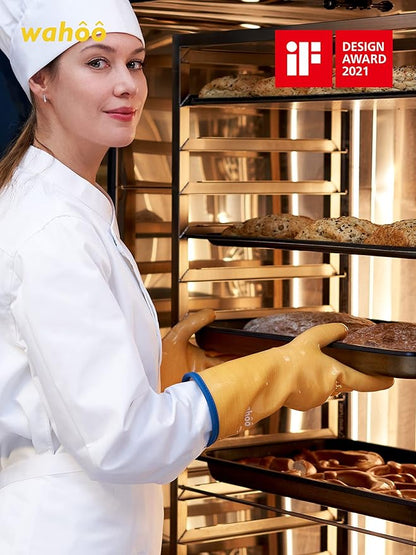 LANON Protection Wahoo Liquid Silicone Smoker Oven Gloves, Food-Contact Grade, Heat Resistant Gloves for Cooking, Grilling, Baking, Yellow, L/9