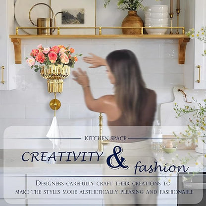 Hanging Plant Wall Vessel for Flowers with Hook, Indoor Outdoor Boho Bathroom Decor Wall Art Planter Mounted Vase (Gold)