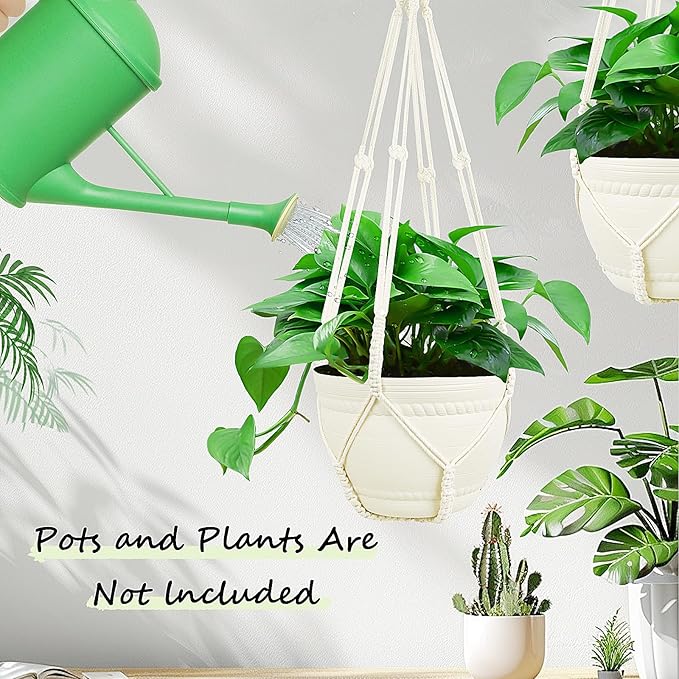 FGSAEOR Macrame Plant Basket Indoor Outdoor, Hanging 3-15 inch Pot, Bearing 20lb Planters, DIY Handmade Hanging Planter Holder, 35-Inch Extra Long Strong Boho Home Décor (2-Pack) (Ivory)